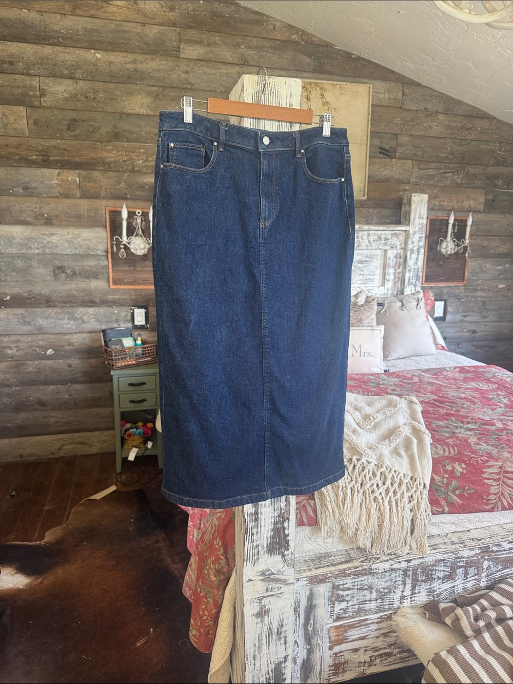Ann Taylor Dark Blue Denim Midi Skirt